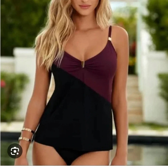 NWT Amoressa Lauren plum wine tankini swim top sz 8 - Picture 1 of 9